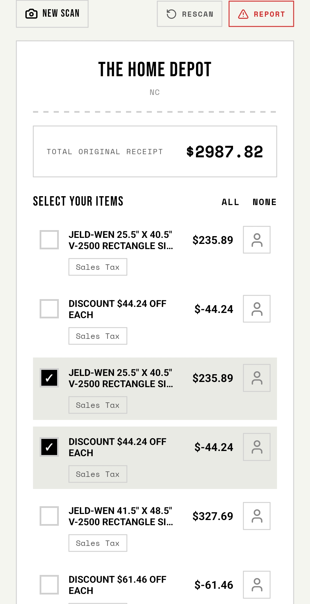 Itemized split screen and Venmo export